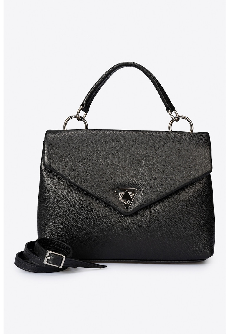 Geanta crossbody de piele cu clapa si bareta detasabila Geanta crossbody de piele cu clapa si bareta detasabila