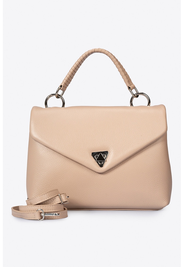 Geanta crossbody de piele cu clapa si bareta detasabila Geanta crossbody de piele cu clapa si bareta detasabila