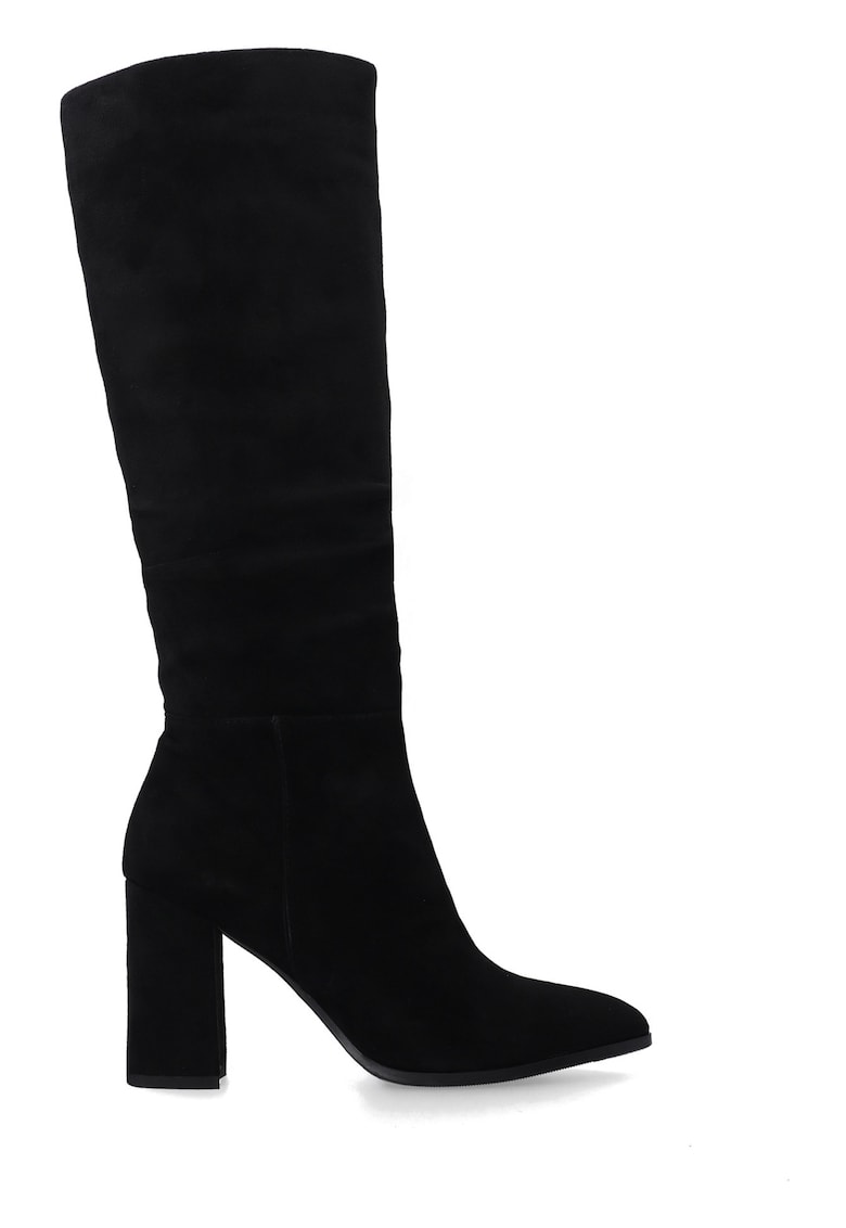 Ghete negre din piele intoarsa cu volane