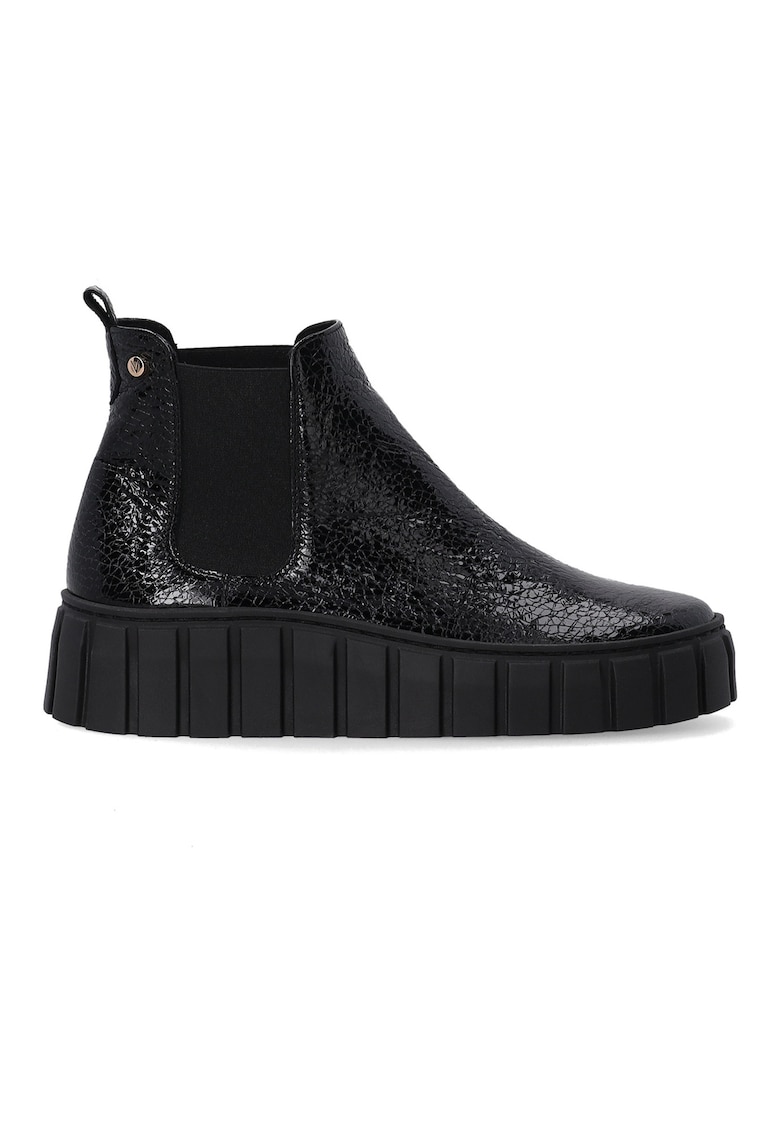 Botine negre cu platforma din piele lacuita embosata MARIMEA