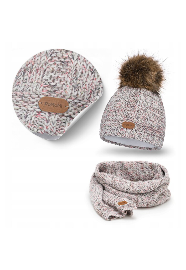 Set de iarna pentru femei - caciula si esarfa din fleece - universal - circumferinta capului 55-58 cm - captuseala din fleece - strat antistatic - pompon ecologic - alb - set: caciula si esarfa - material: 15% poliamida - 85% acril - calduroasa - elegan