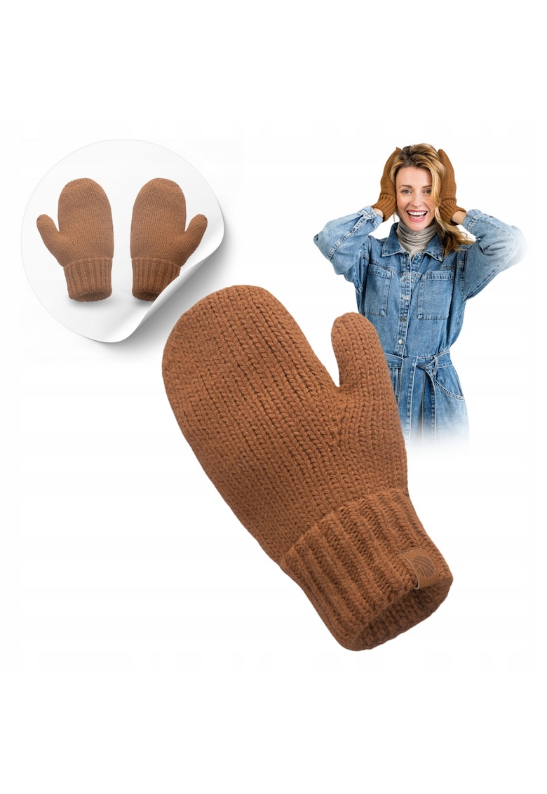 Manusi de iarna pentru femei - universale - maro - cu un singur deget - confectionate dintr-un amestec de 85% acril si 15% poliamida - tricotaje dublu - rezistente la inghet - material moale - durabile - rezistente la deformare - stil universal - perfec