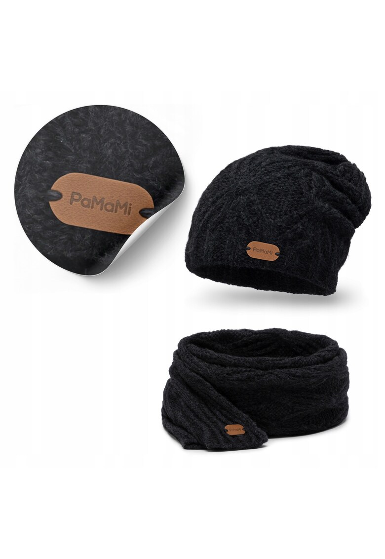 Set de dama - caciula gri inchis cu esarfa - marime universala - confectionata din lana merinos (75%) si poliamida (25%) - caciula strumfita - dimensiuni esarfa 40 cm x 180 cm - fara pompom - perfecta pentru zilele de toamna si iarna - culori neutre