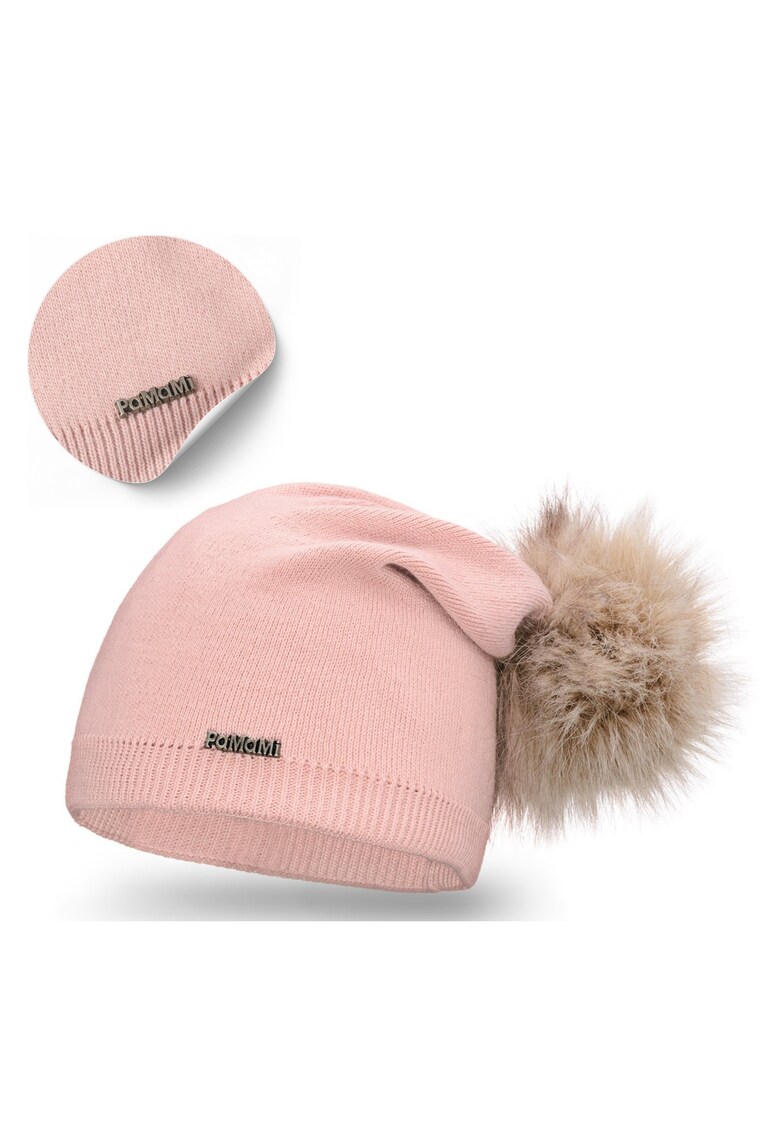 Caciula de iarna pentru femei - roz - 55-58 cm - 100% acril - croiala extinsa „Strumfita” - pompom din blana cu par lung - stil universal - confortabila de purtat - usor de intretinut - rezistenta la inghet - certificata Oeko-Tex® Standard 100 - materia