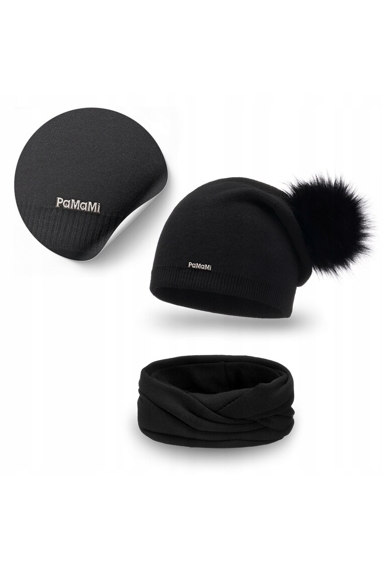 Set de iarna pentru femei - caciula cu esarfa - universala - circumferinta capului 55-58 cm - dimensiuni caciula 24 cm x 24 cm - dimensiuni esarfa 75 cm x 38 cm - pompom ecologic - material 100% acrilic - nu zgarie - marime ajustata - lavabila - pentru