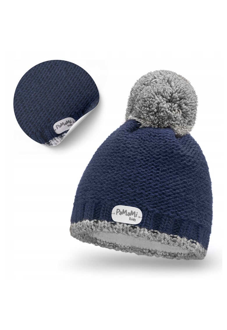 Caciula de iarna pentru copii - bleumarin - 85% acril - 15% poliamida - captuseala din fleece - pompon reflectorizant - confortabila de purtat - design universal - durabila - usor de intretinut - circumferinta capului 50-55 cm - varsta 3-7 ani - croiala