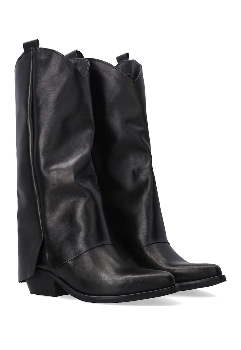 Botine din piele pentru femei cu talpa inalta - cu guler rasucit