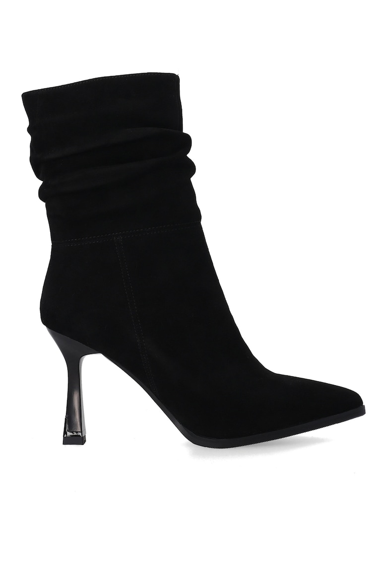 Ghete negre din piele intoarsa cu partea superioara incretita