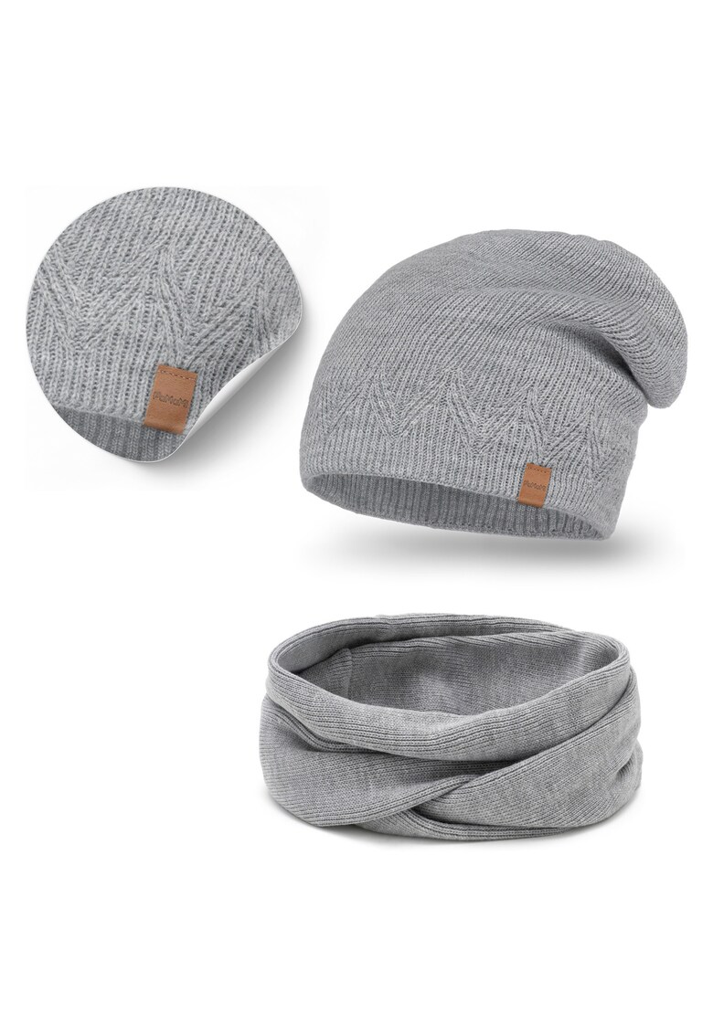 Set de iarna pentru femei - gri deschis - universal - caciula fara pompom - esarfa dubla - 100% acril - material moale - constructie durabila - design clasic - perfect pentru plimbarile de iarna - circumferinta capului 55-58 cm - dimensiuni caciula 21 -