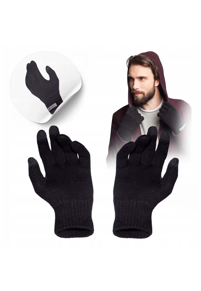 Manusi de iarna pentru barbati - 16180-001 - marime universala - compatibile cu ecranele tactile - prelucrare de inalta calitate - rezistente la inghet - placute la atingere - negre - material rezistent la scarpaturi - certificate Oeko-Tex® Standard 100