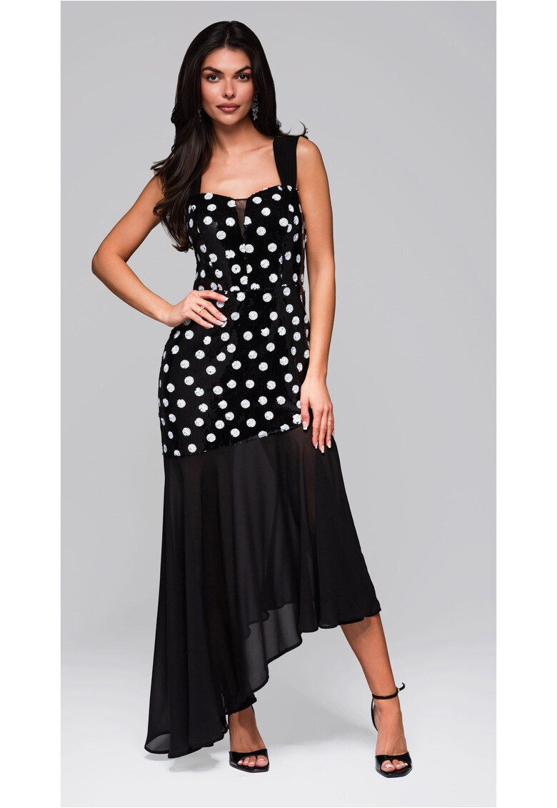Rochie eleganta asimetrica cu aplicatii si fusta vaporoasa LA-OM-DLR245