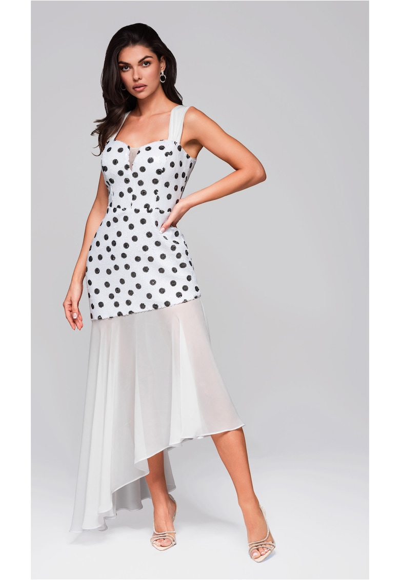 Rochie eleganta asimetrica cu aplicatii si fusta vaporoasa LA-OM-DLR245