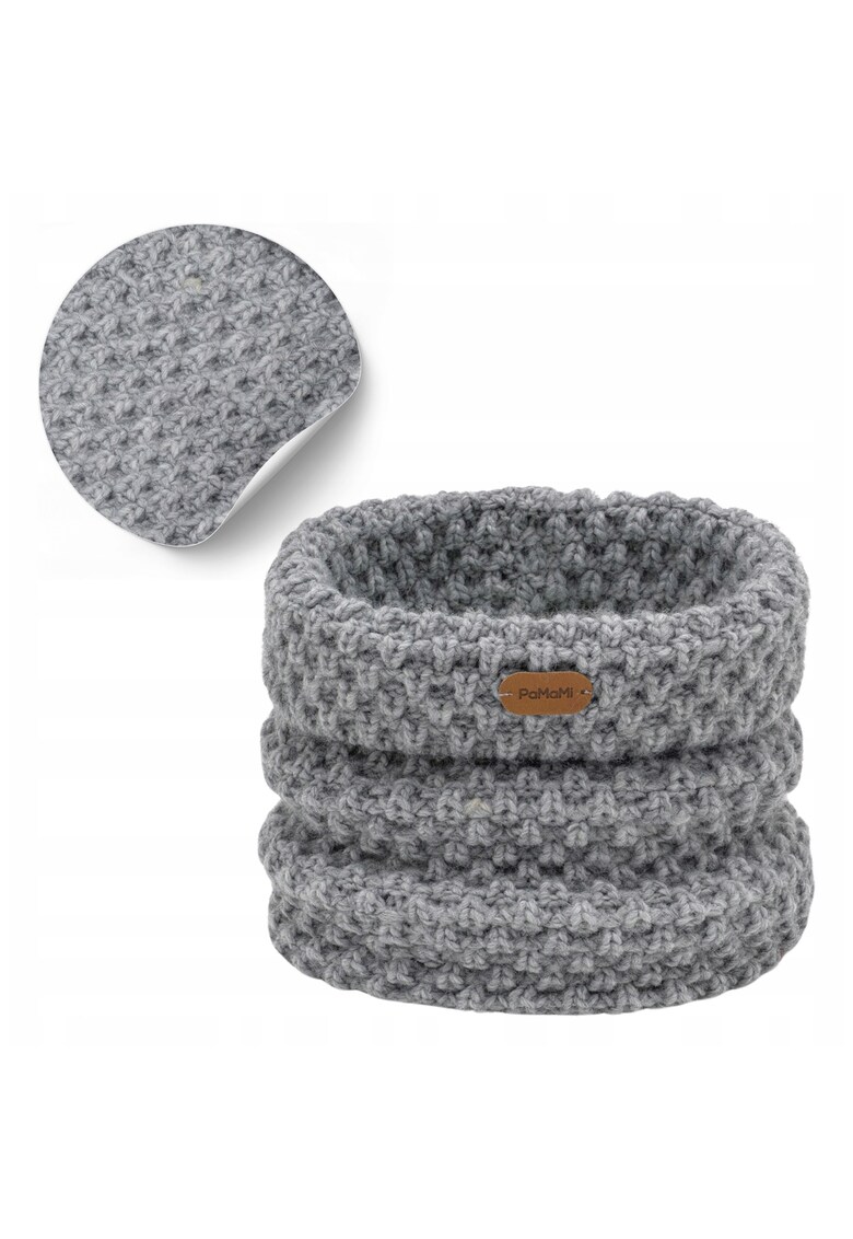 Esarfa de dama - gri deschis - tub - 27 cm - 27 cm - confectionata dintr-un amestec de lana naturala (10%) - poliamida (15%) si acril (75%) - calduroasa - rezistenta - moale la atingere - stil universal - produs polonez - certificat Oeko-Tex® Standard