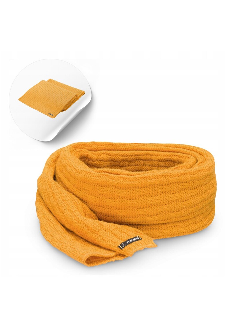 Esarfa de iarna pentru femei - 16647-040 - lungime 200 cm - latime 40 cm - model elegant cu cubi - stil universal - material: 85% acril - 15% poliamida - culoare: miere - certificat Oeko-Tex® Standard 100 - moale - nu zgarie - durabila - usor de