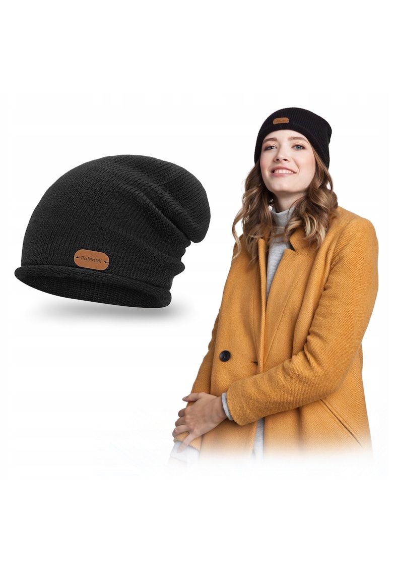 Caciula de iarna pentru femei Smurfette universala neagra 55-58 cm - inaltime 27 cm - latime 23 cm - material acrilic 85% - poliamida 15% - respirabila - calduroasa - la moda - usoara - fara captuseala din fleece - set: caciula - produs