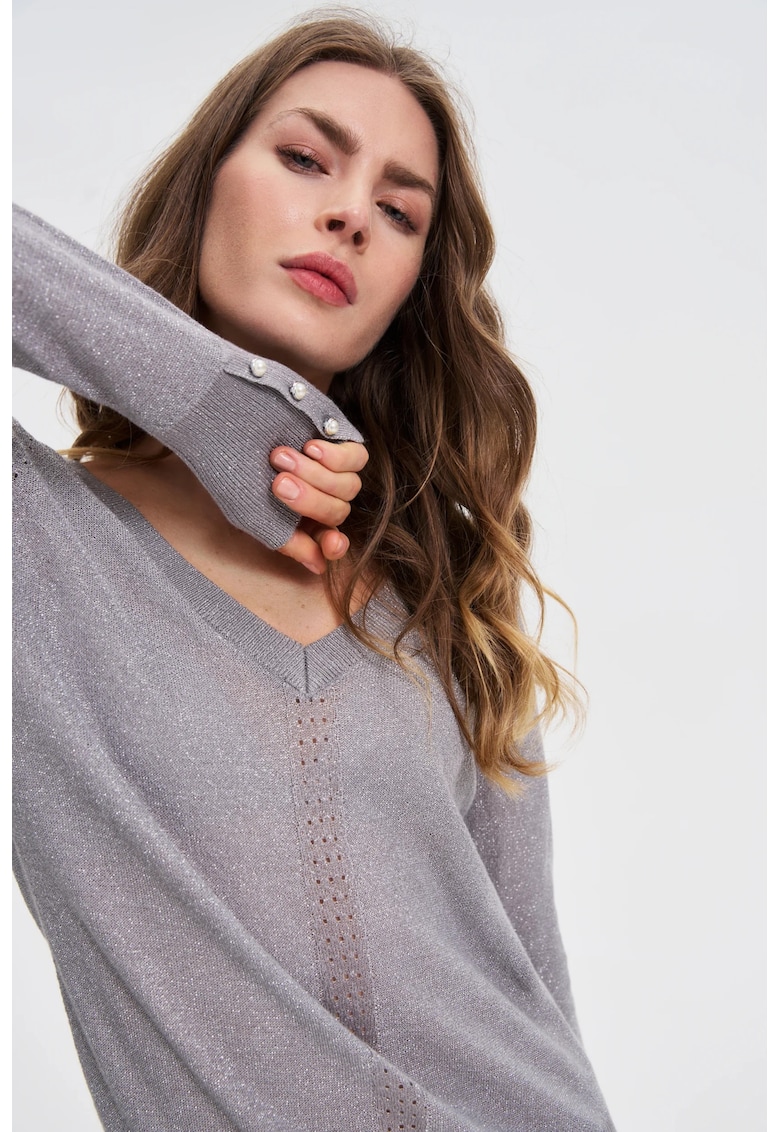 Pulover cu fir metalic gri deschis - Gri