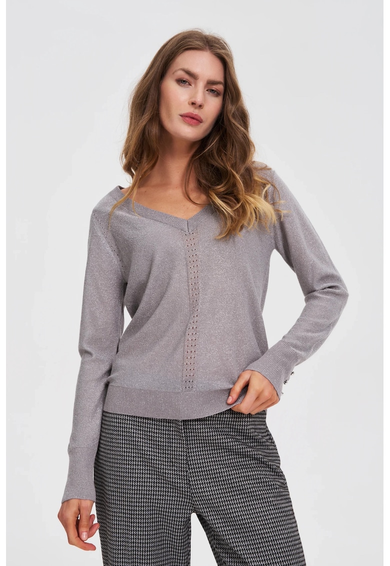 Pulover gri deschis cu fir metalic - Gri