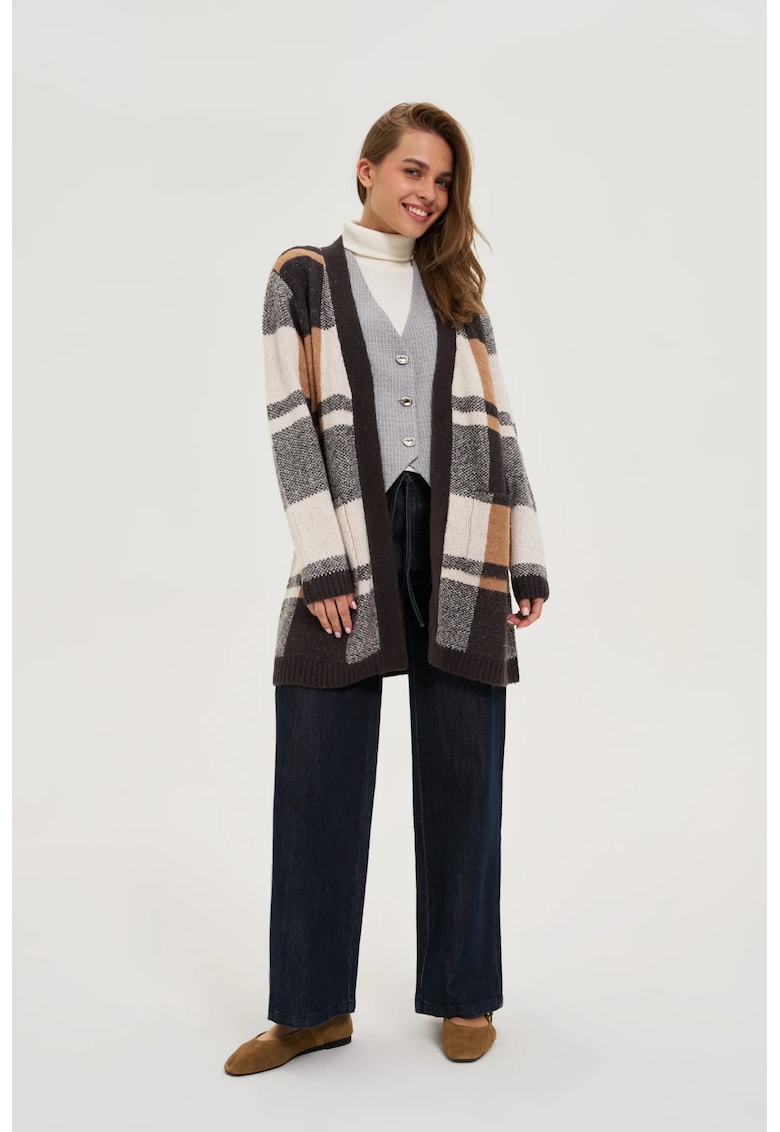 Cardigan bej cu model caro - Bej