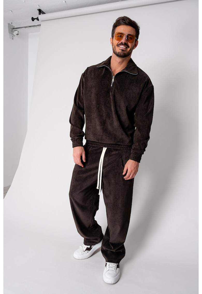 Set Velvet Bluza cu fermoar scurt si pantalon lung Brown 18597