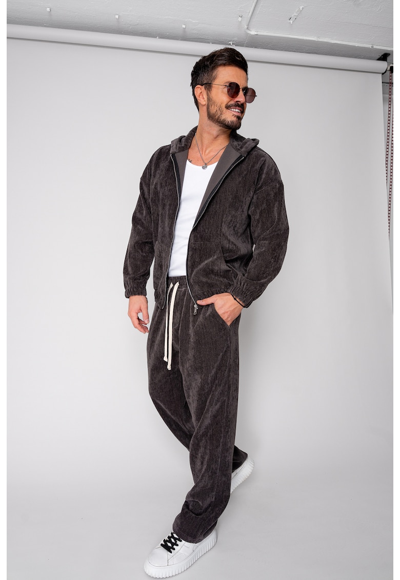 Set Velvet Hanorac cu fermoar si pantalon lung Brown 18621