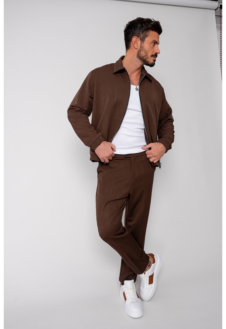 Set Caruso Jacheta cu fermoar si pantalon lung Brown New 18712 Set Caruso Jacheta cu fermoar si pantalon lung Brown New 18712