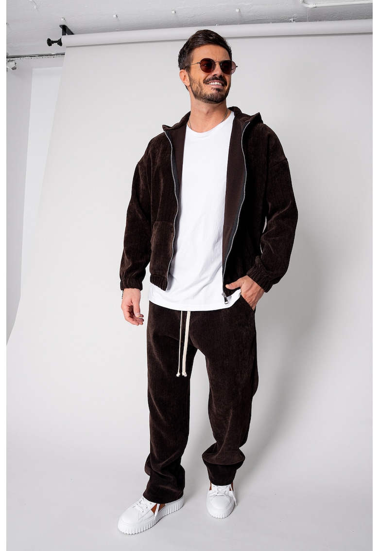 Set Velvet Hanorac cu fermoar si pantalon lung Dark Brown 18637