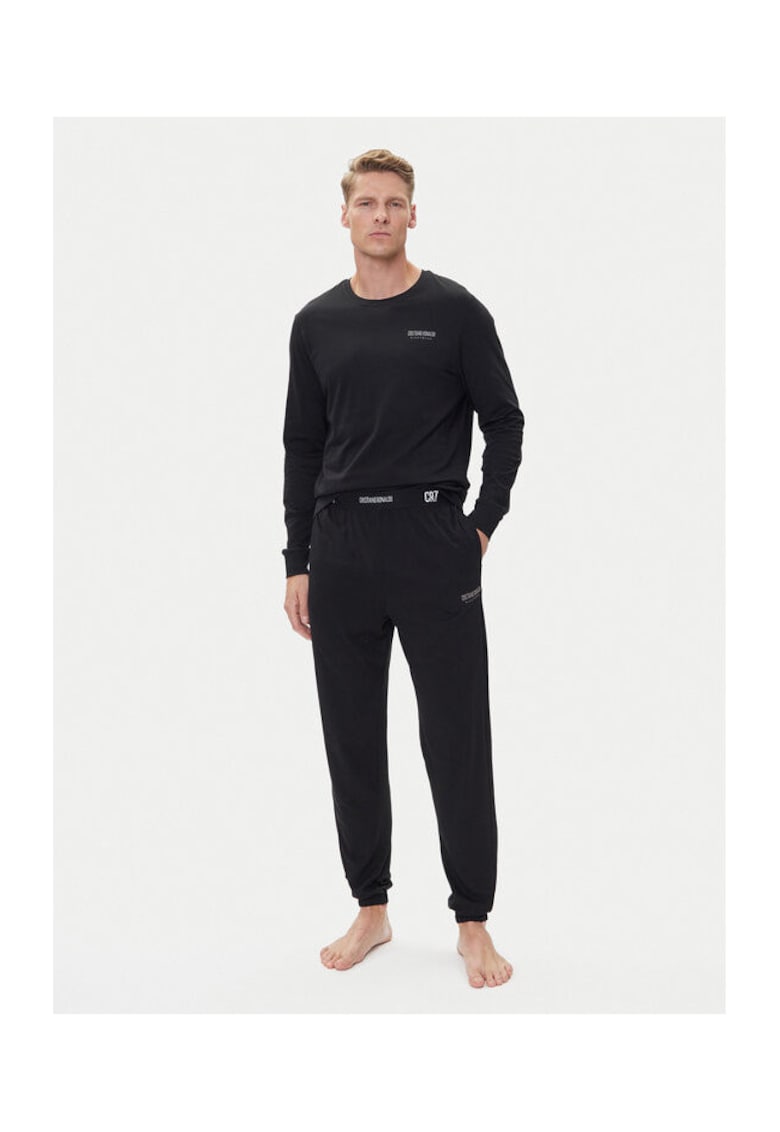 Pijama lunga barbati bumbac - negru