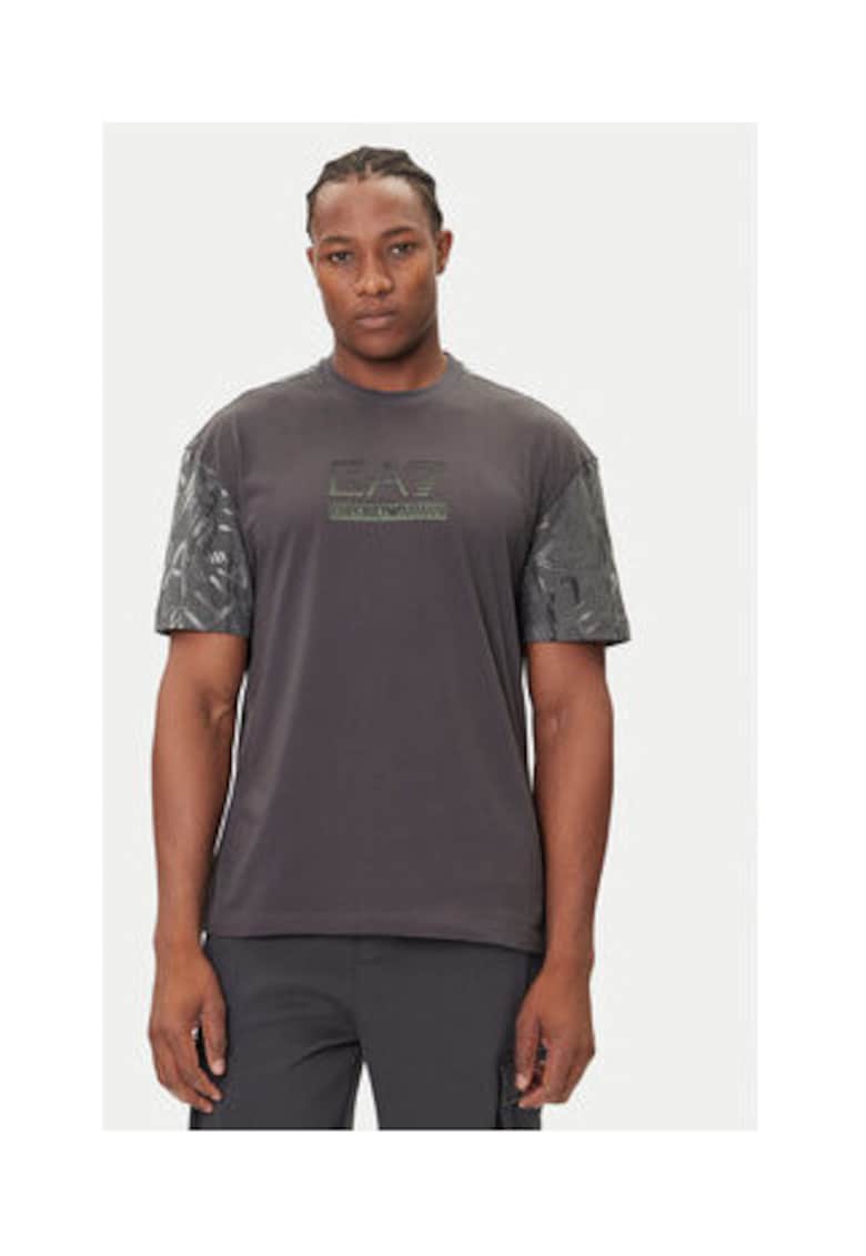 EA7 Tricou barbati - Emporio Armani - gri - bumbac - poliester -