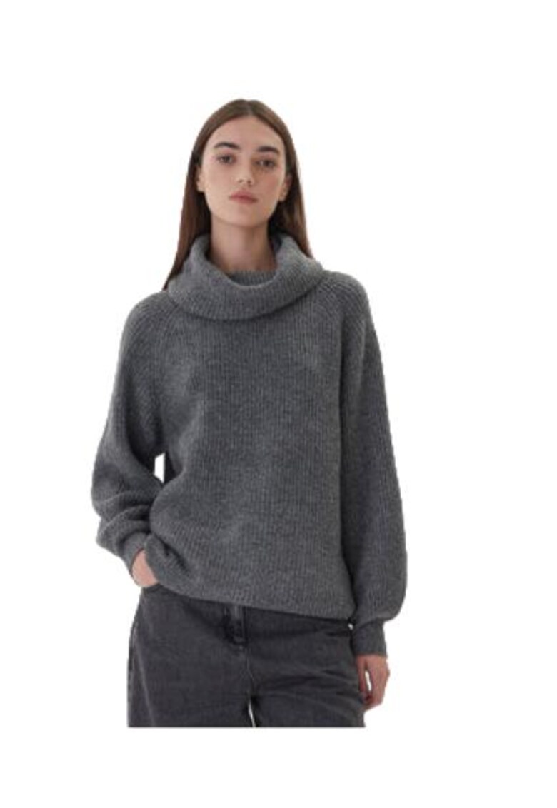 Pulover dama - poliester/lana/elastan - gri