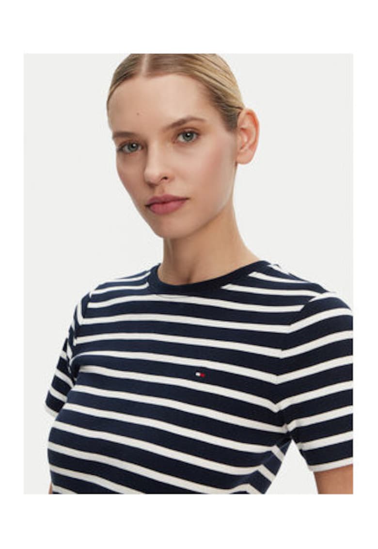 Tricou dama bumbac - bleumarin/alb -