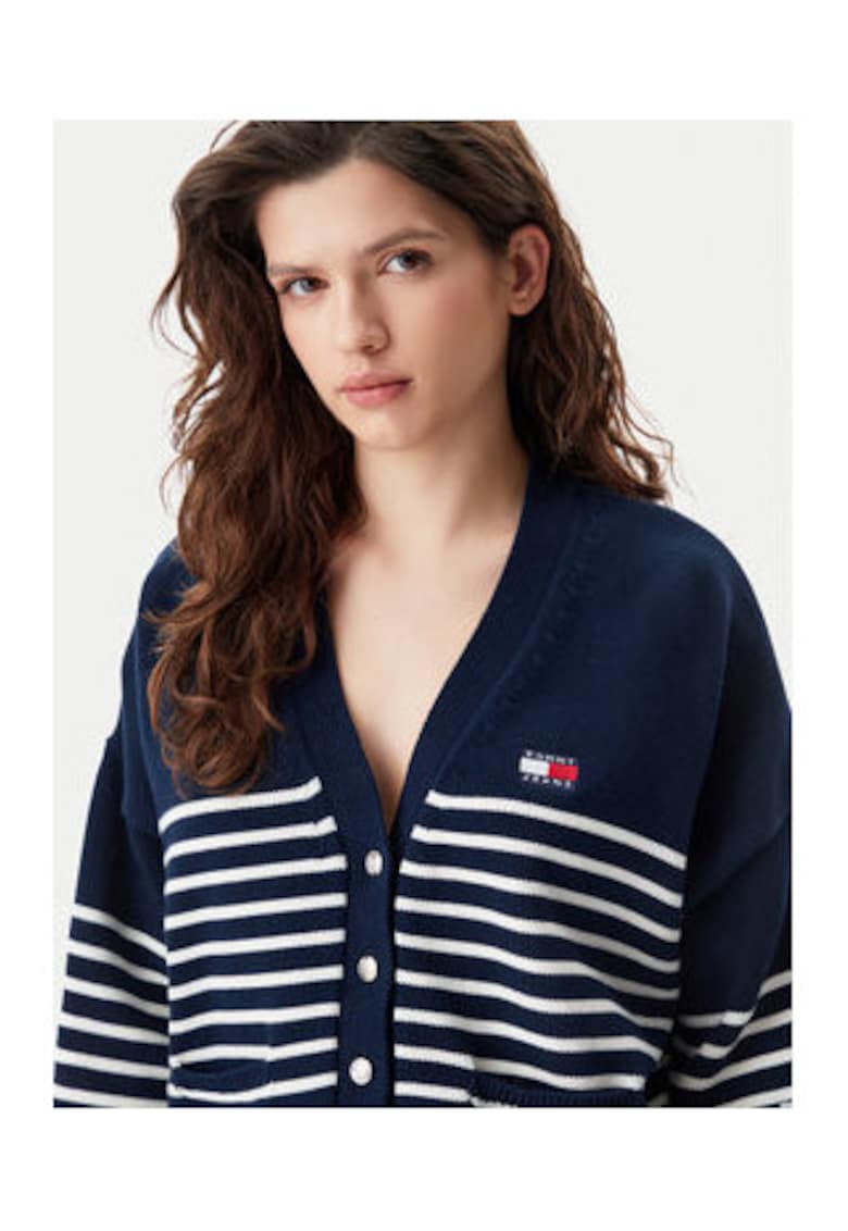 Cardigan dama - bumbac - bleumarin/alb -