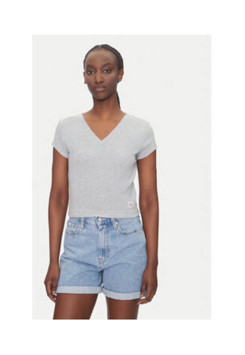 Calvin Klein Jeans Tricou dama - gri - bumbac elastan