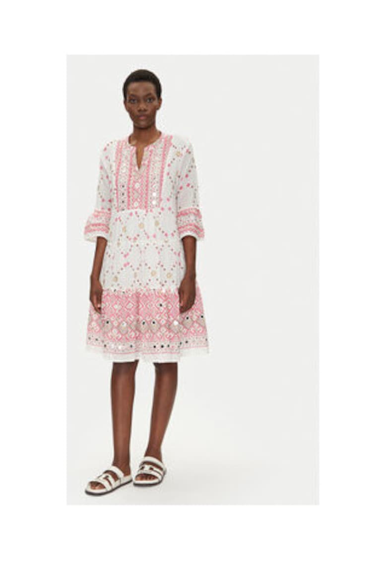 Rochie de vara - Alb - Roz - 100% bumbac -