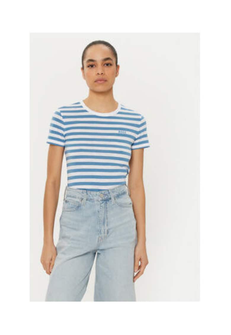 Tricou dama - Bumbac - Albastru/Alb
