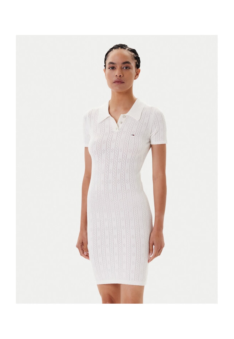 Tommy Jeans Rochie tricotata de dama - ecru - 50% viscoza - 28% poliester - 22% poliamida -