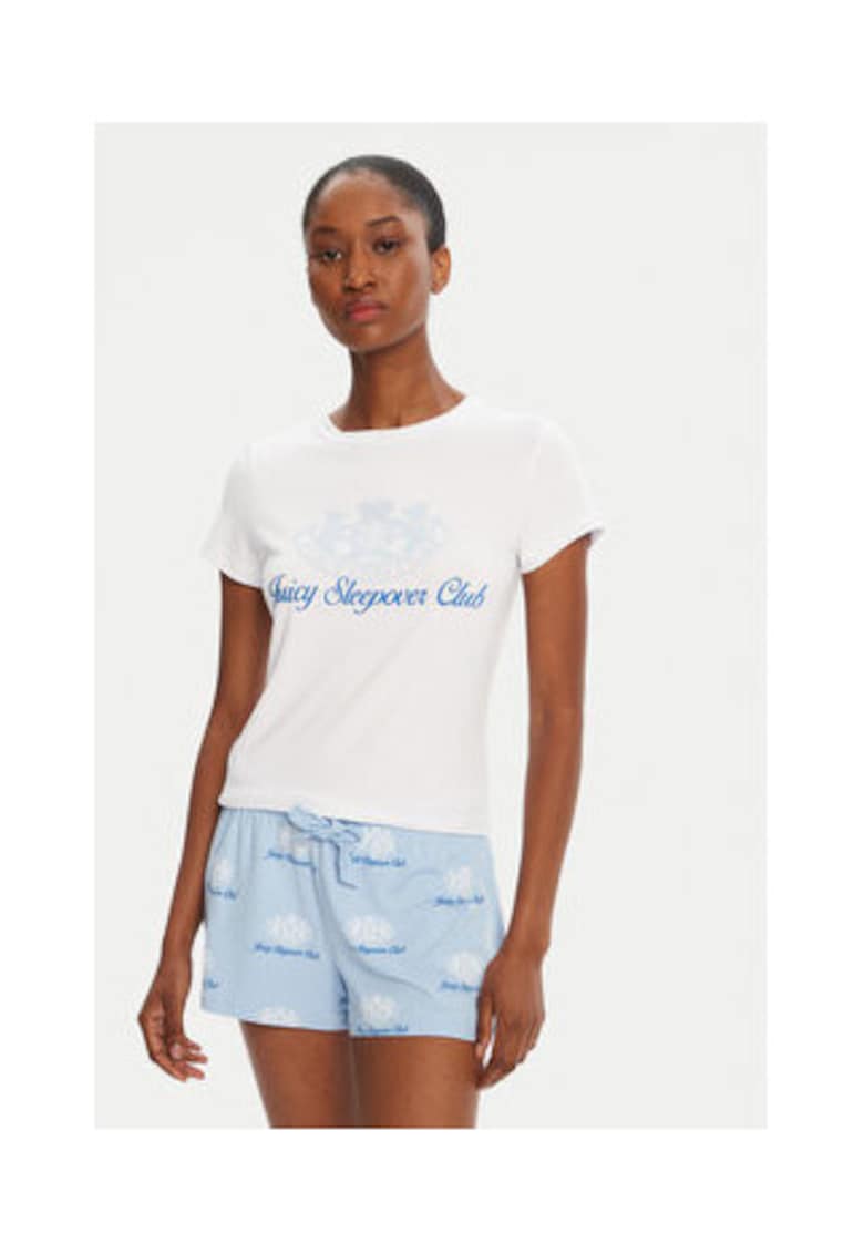 Pijama pentru dama - poliester/elastan - alb/albastru