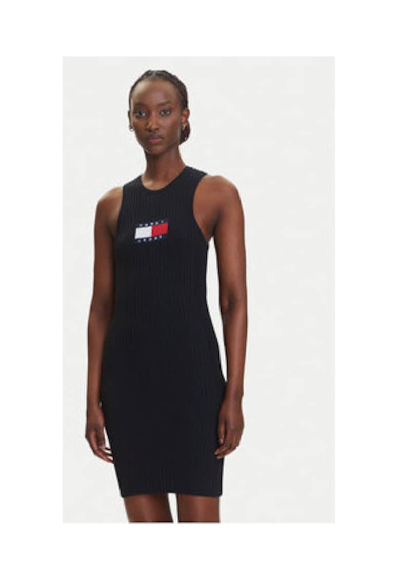 Rochie tricotata de dama - neagra - 88% viscoza - 12% poliester reciclat