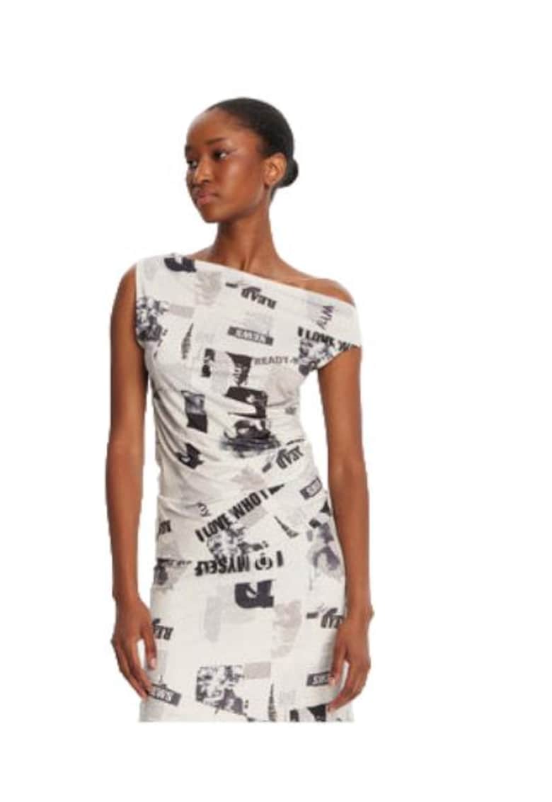 Tricou dama - poliester/elastan - ecru/negru