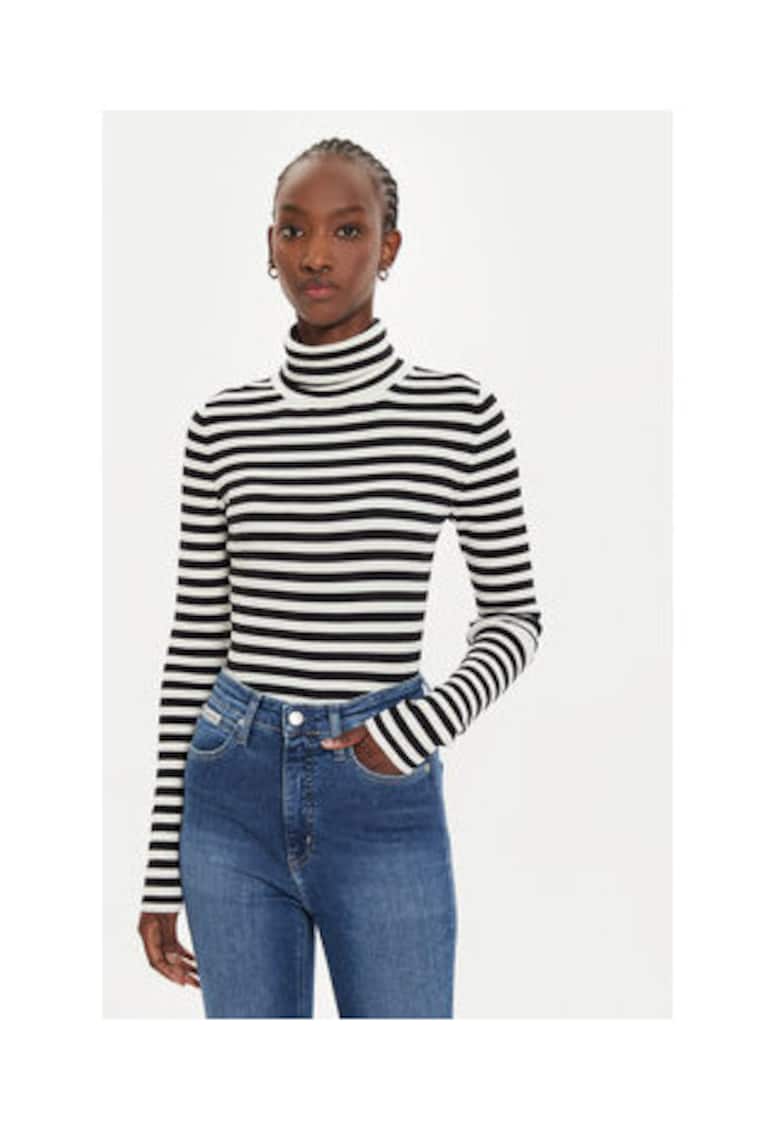 Bluza dama - alb/negru - bumbac organic/poliamida/elastan -