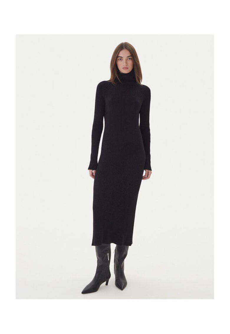 Rochie tricotata de dama - neagra - 62% viscoza - 30% poliester - 8% lana -