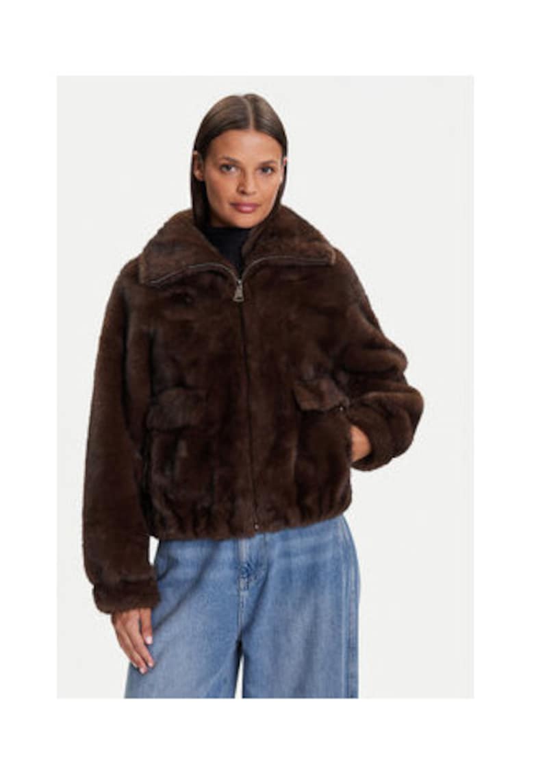 Geaca dama - blana artificiala - maro - poliester