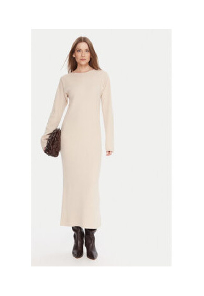 Rochie tricotata - bej - 53% poliamida - 47% lana -