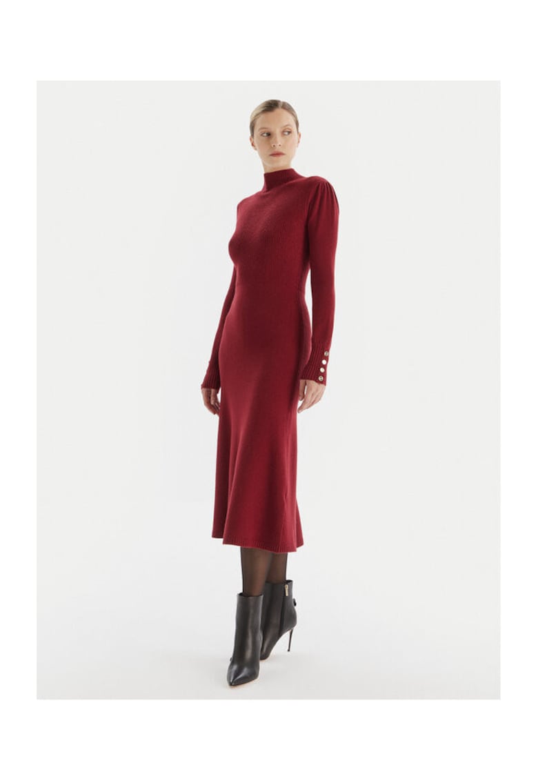 Rochie tricotata de dama - bordeaux - 50% viscoza - 28% poliester - 22% nailon - Visiniu