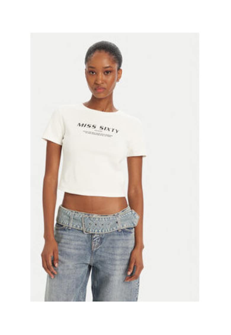Tricou dama - Alb - Bumbac/Elastan -