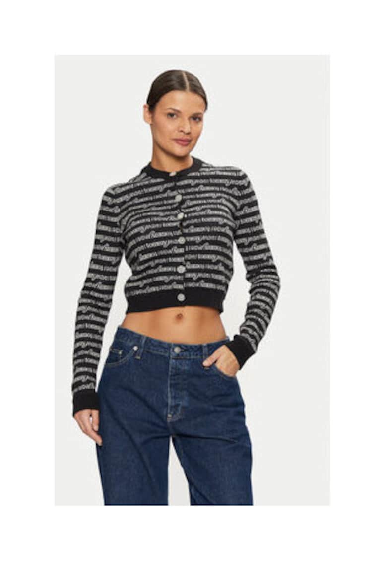 Cardigan de dama - bumbac - negru/gri -