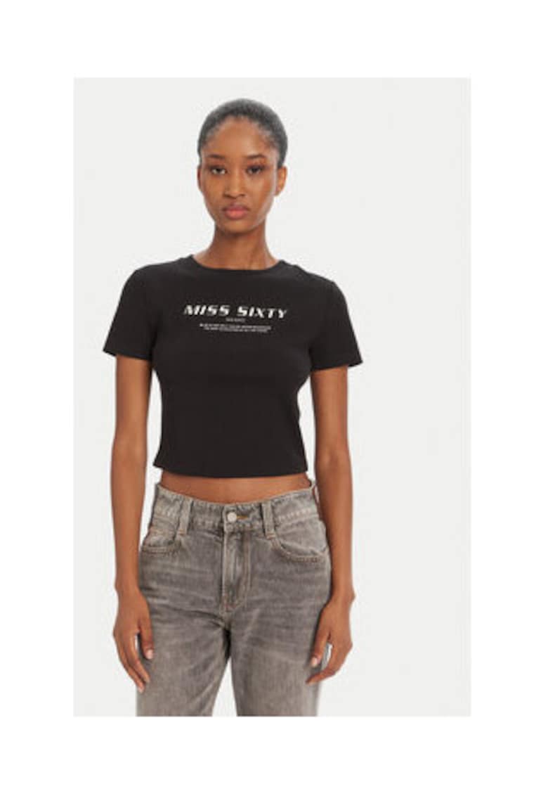 Tricou dama - Negru - Bumbac/Elastan -