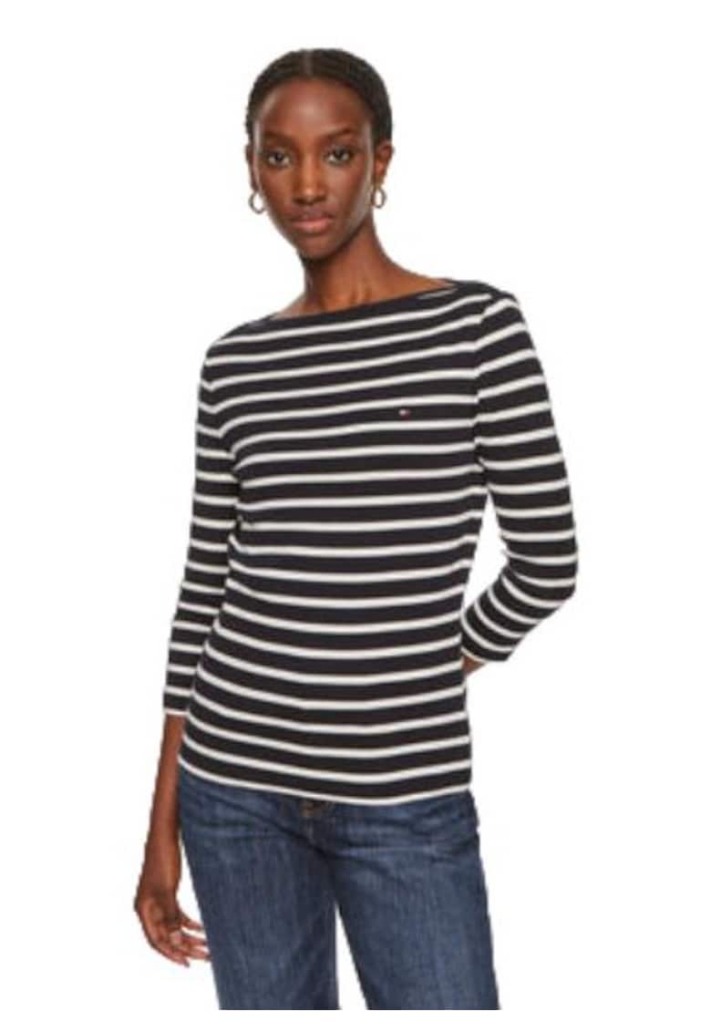 Bluza dama - bumbac - cu dungi - alb/bleumarin -
