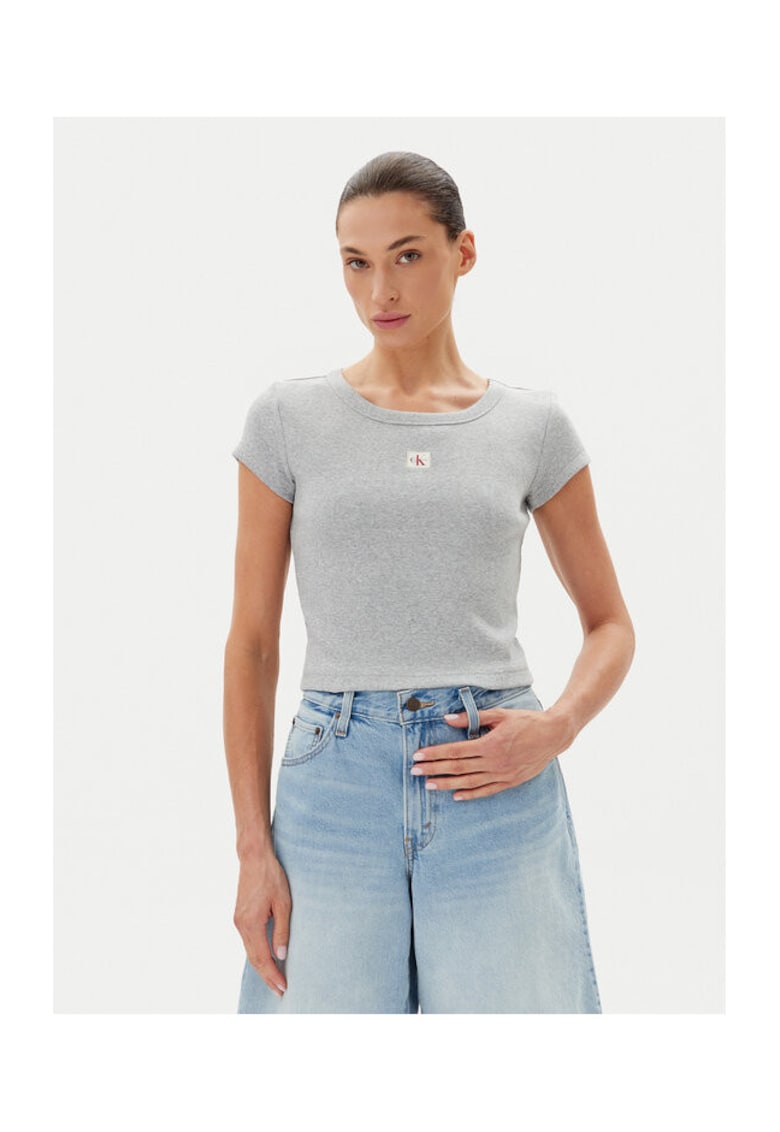 Calvin Klein Jeans Tricou dama - gri - bumbac/elastan -