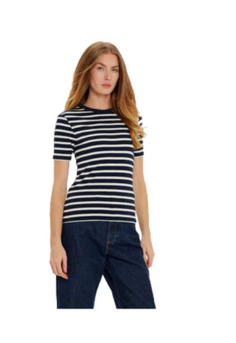 Tricou dama - viscoza/elastan - bleumarin/alb