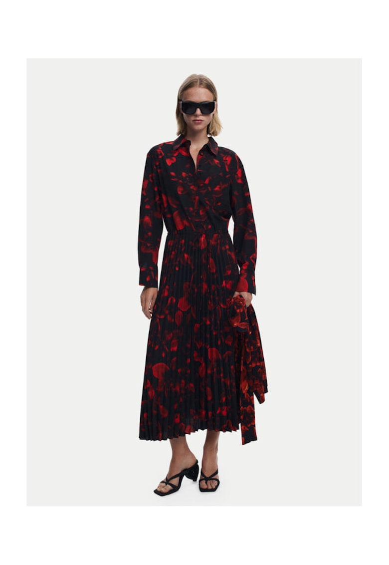 Rochie Camasa dama rosu - negru - din material textil